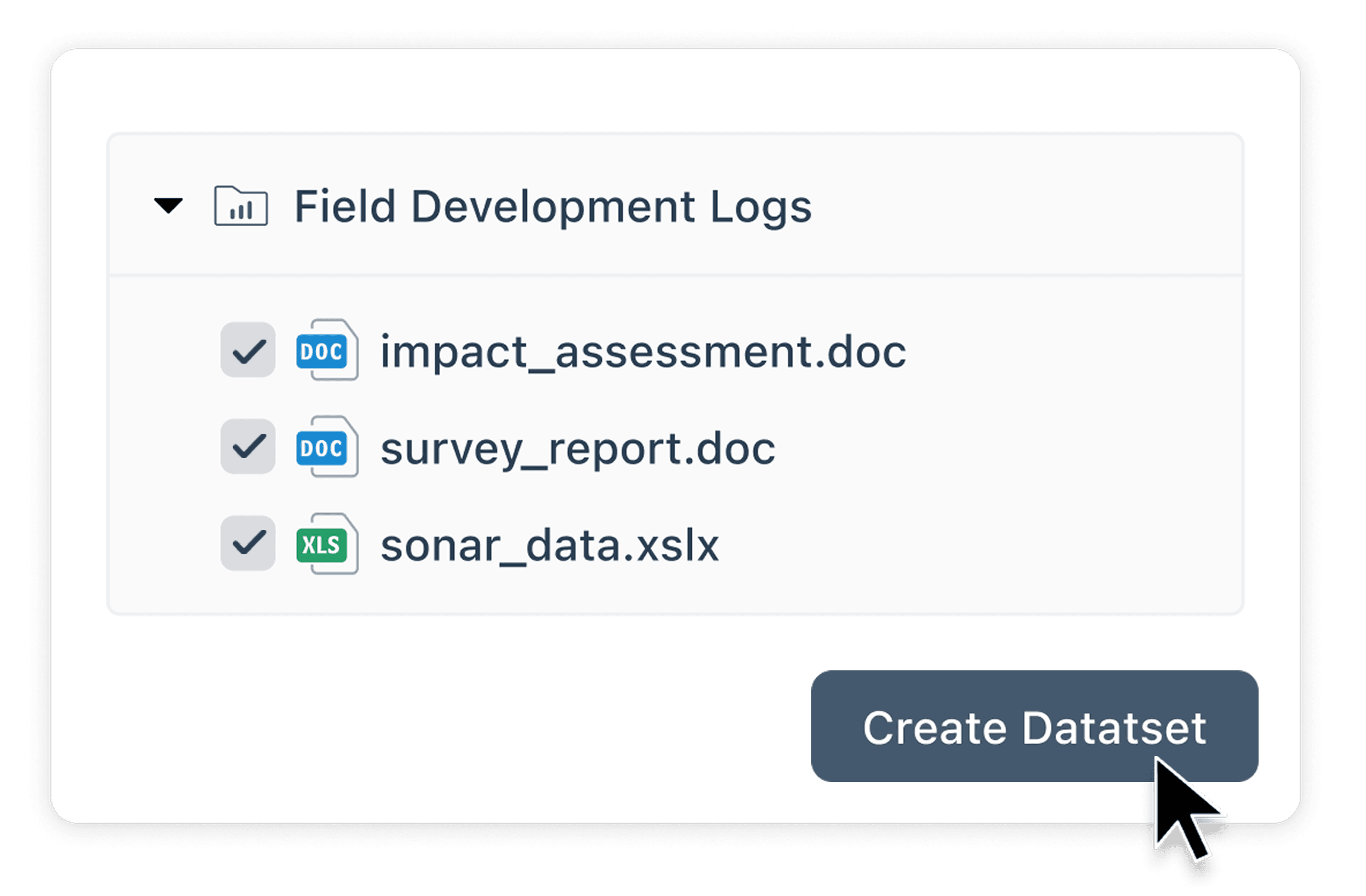 Documents being selected from a folder and turned into a dataset.